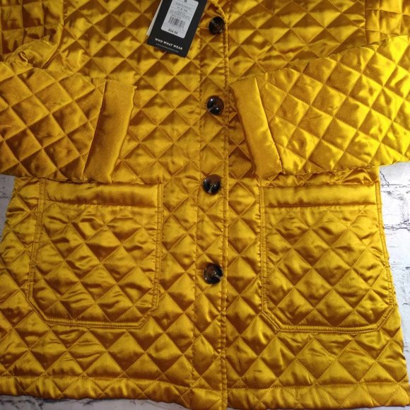 WHO WHAT WHERE Women's Golden Yellow Long Sleeve Quilted Satin Jacket - Picture 2 of 7